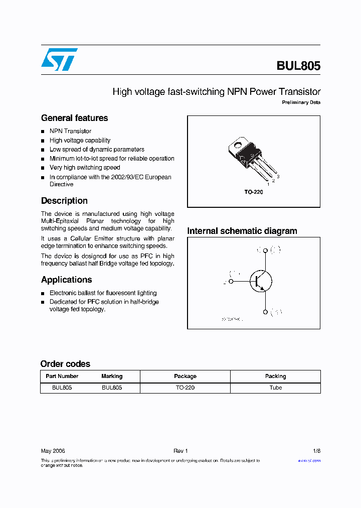 BUL805_651113.PDF Datasheet