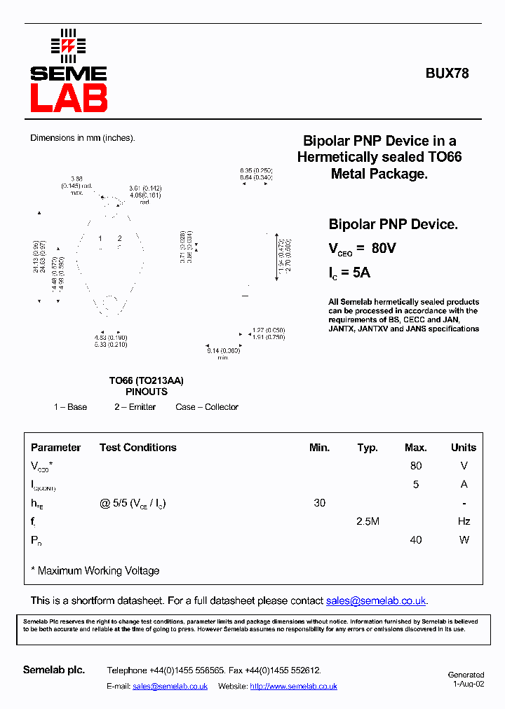 BUX78_806510.PDF Datasheet