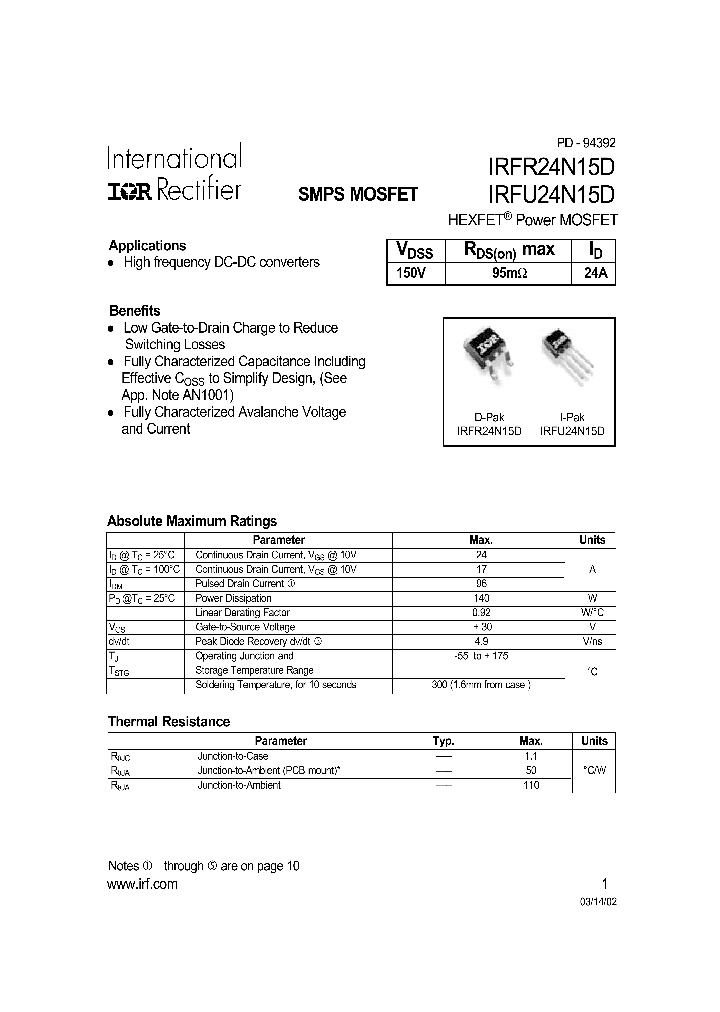 IRFU24N15D_567854.PDF Datasheet
