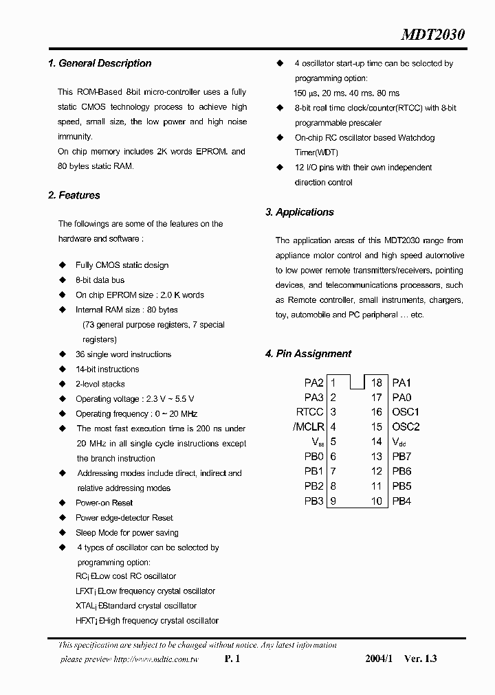 MDT2030_722441.PDF Datasheet