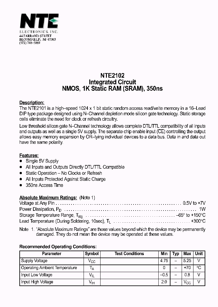 NTE2102_614403.PDF Datasheet