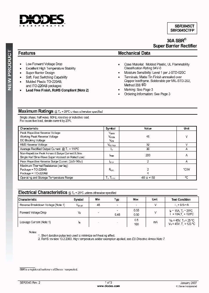 SBR3045CTFP_724061.PDF Datasheet