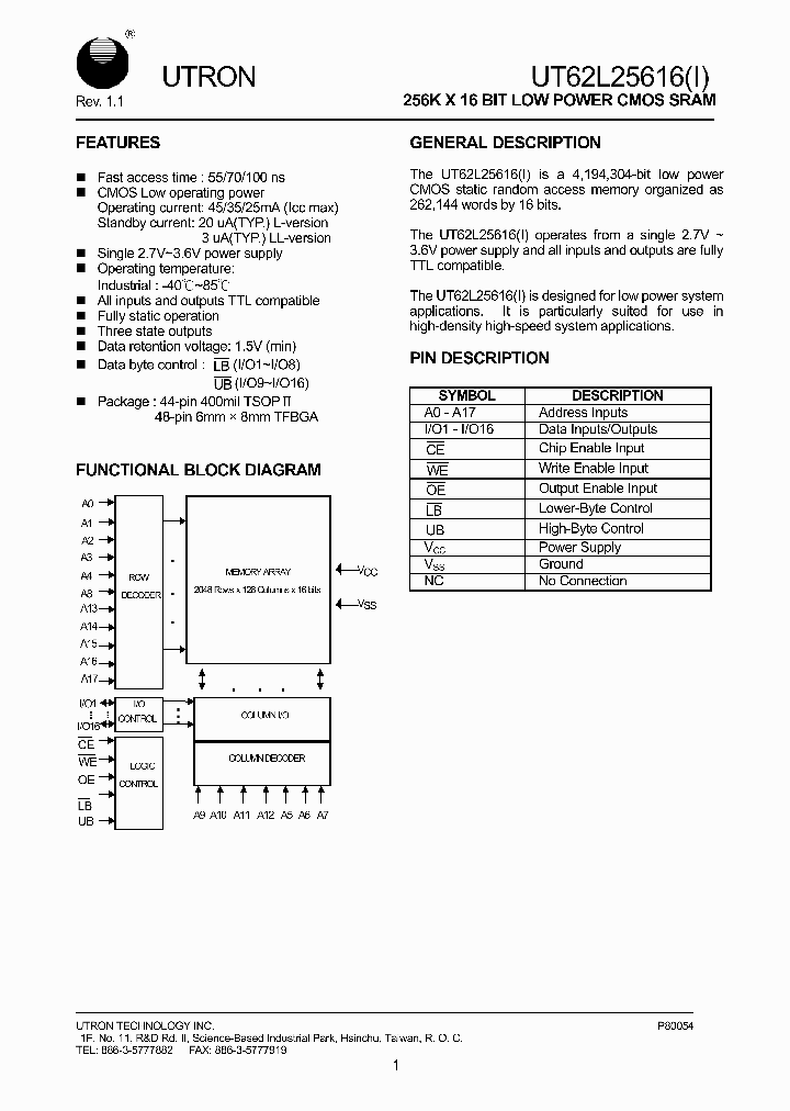 UT62L25616MC-55LI_686221.PDF Datasheet