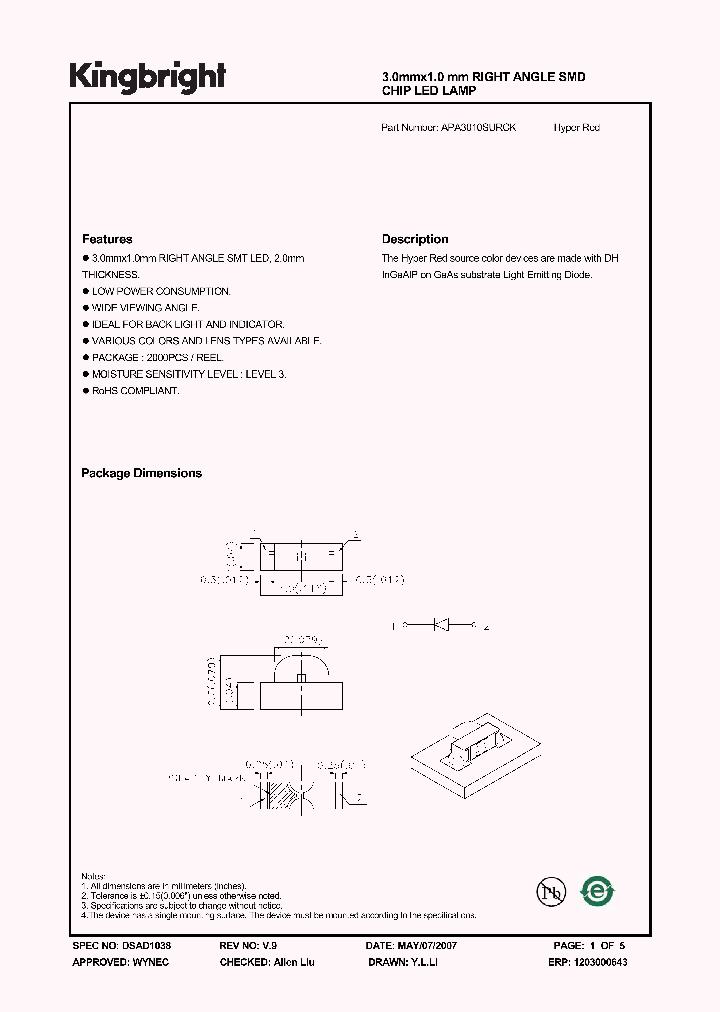 APA3010SURCK_941690.PDF Datasheet