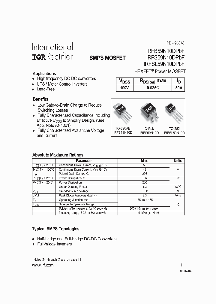IRFB59N10DPBF_709440.PDF Datasheet