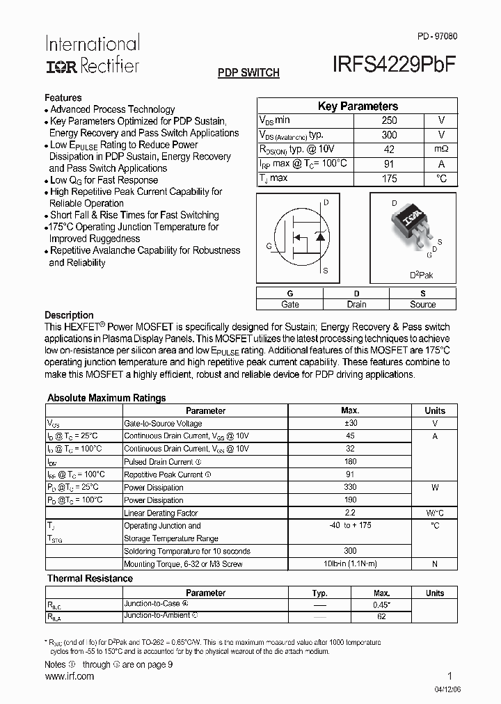 IRFS4229PBF_720309.PDF Datasheet