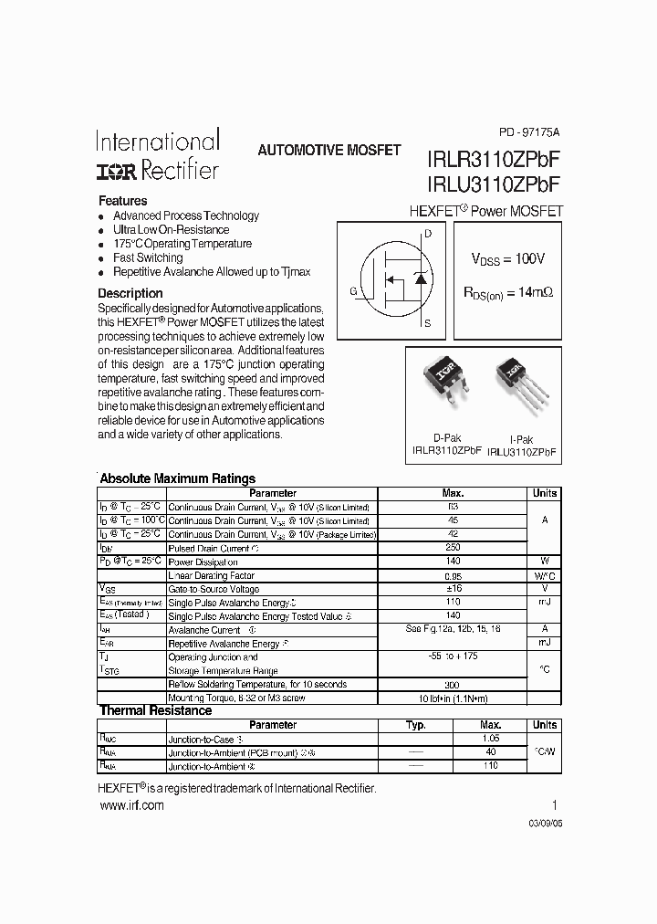 IRLU3110ZPBF_612569.PDF Datasheet