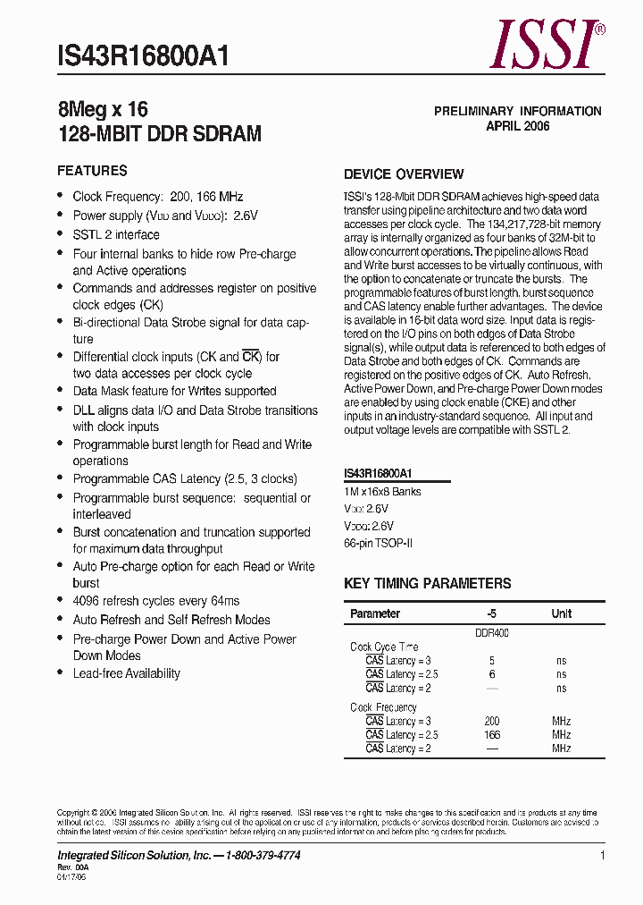 IS43R16800A1-5TL_661266.PDF Datasheet