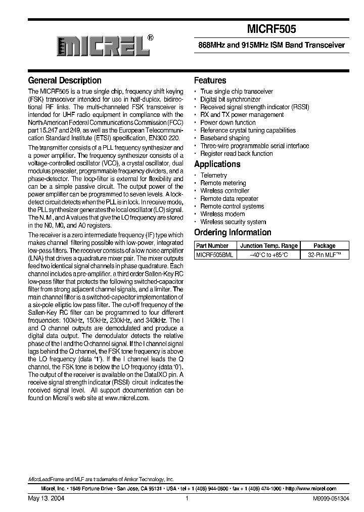 MICRF505_627474.PDF Datasheet