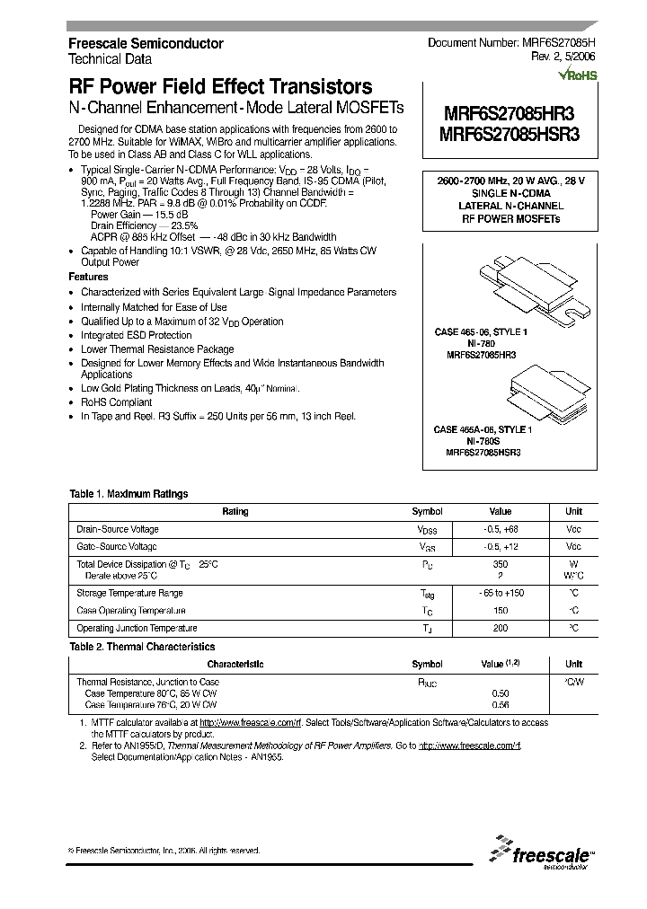 MRF6S27085H_881088.PDF Datasheet