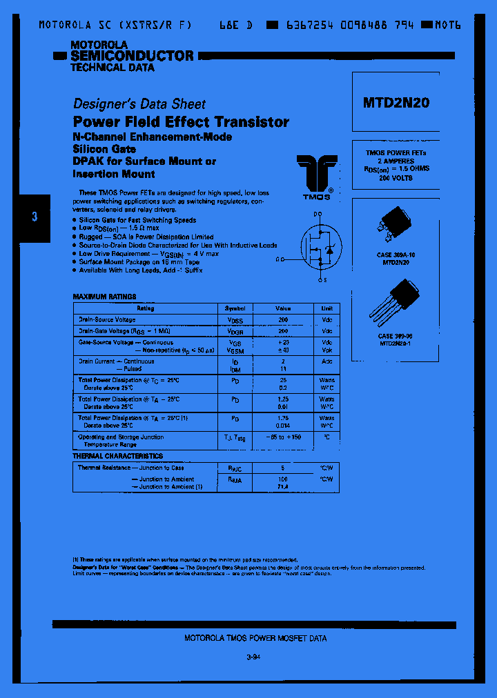 MTD2N20_1012652.PDF Datasheet