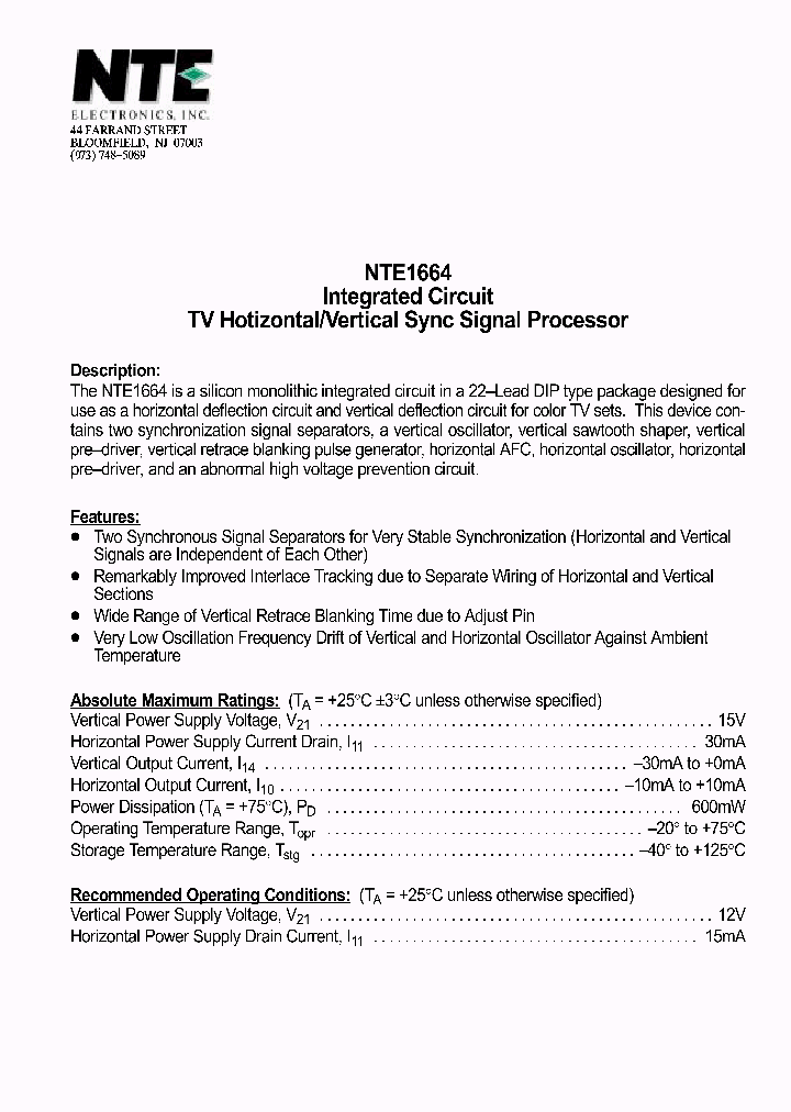 NTE1664_820332.PDF Datasheet