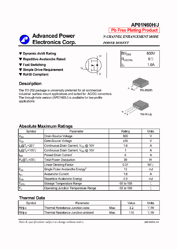 AP01N60H_1168902.PDF Datasheet