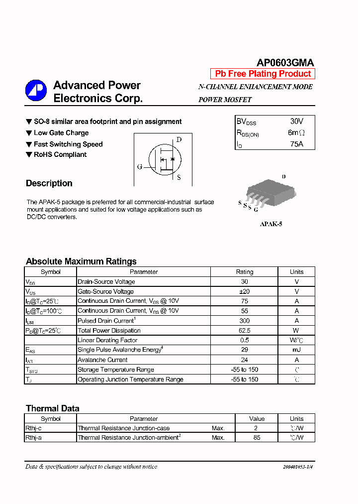 AP0603GMA_1210329.PDF Datasheet