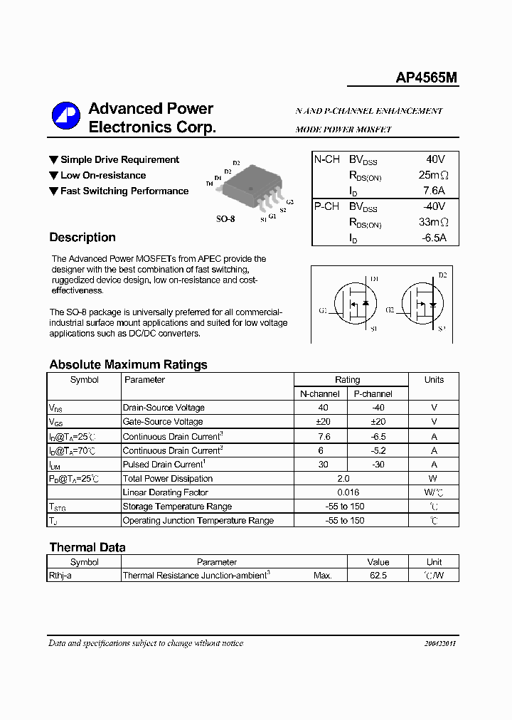 AP4565M_1168567.PDF Datasheet