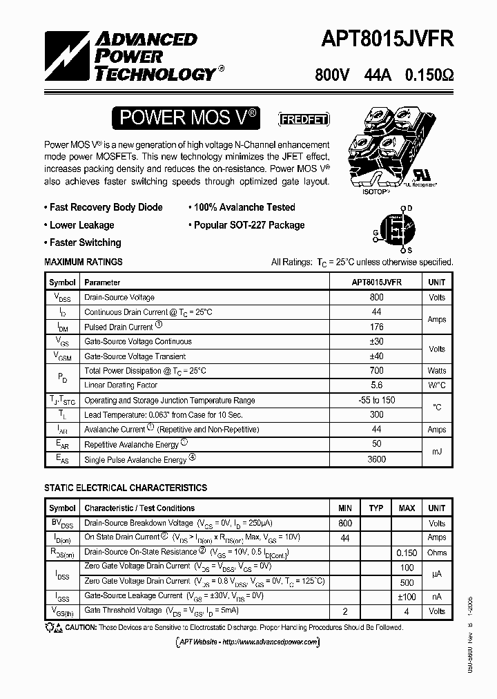 APT8015JVFR05_1211935.PDF Datasheet