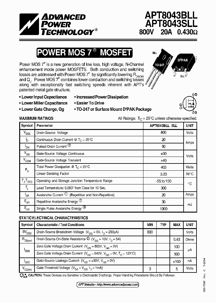 APT8043SLL_1211975.PDF Datasheet