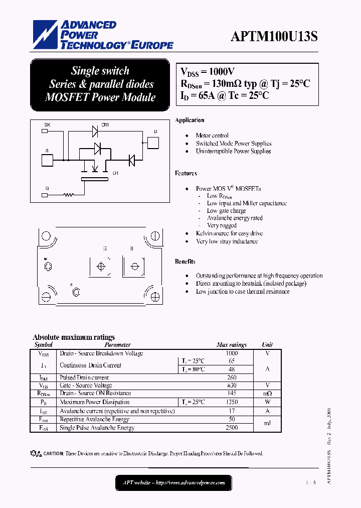 APTM100U13S_1212562.PDF Datasheet