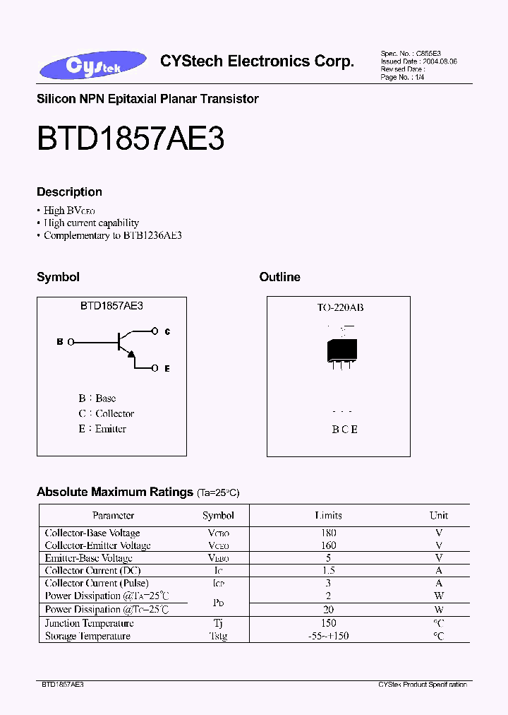 BTD1857AE3_1221225.PDF Datasheet