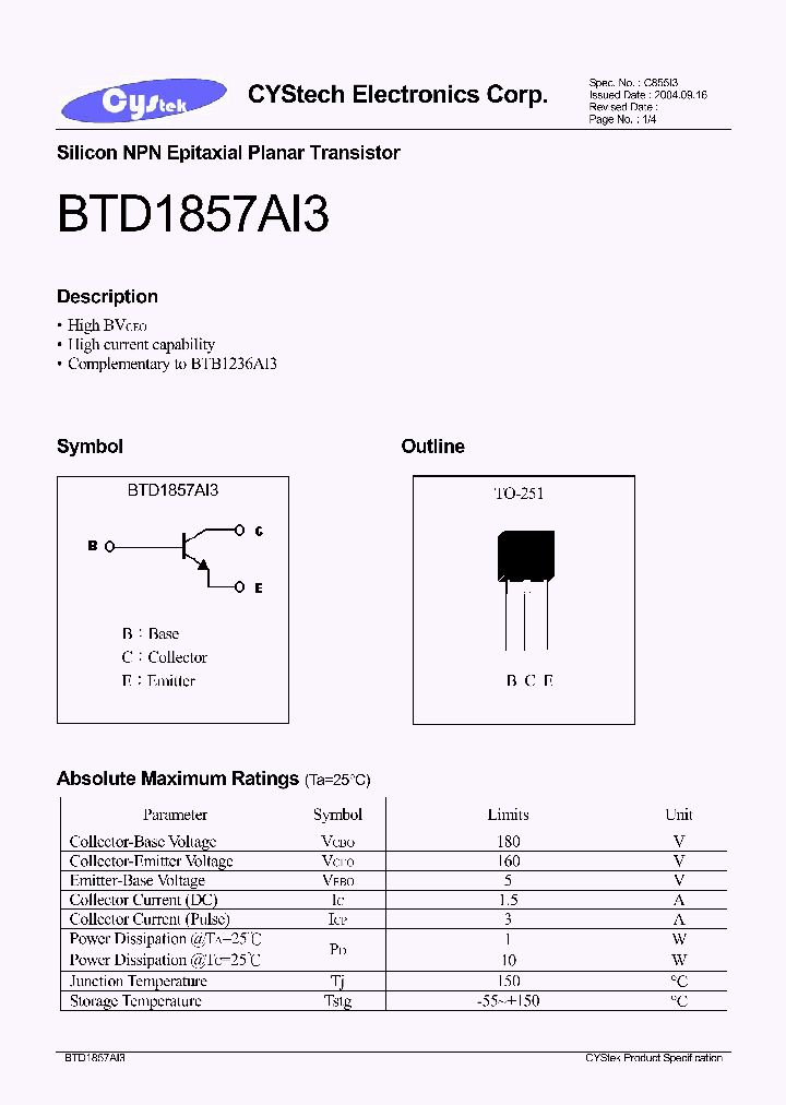 BTD1857AI3_1221227.PDF Datasheet