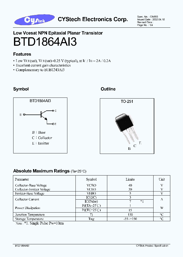 BTD1864AI3_1221233.PDF Datasheet