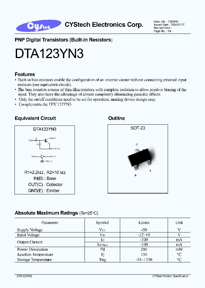 DTC123YN3_1235130.PDF Datasheet