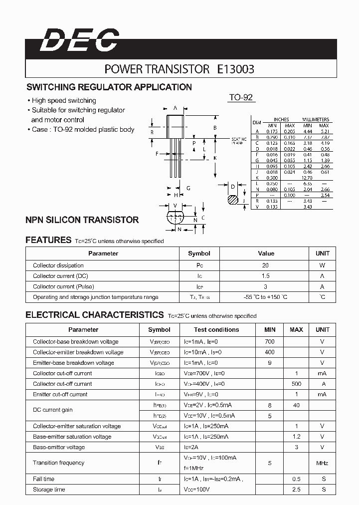 E13003TO-92_1235414.PDF Datasheet