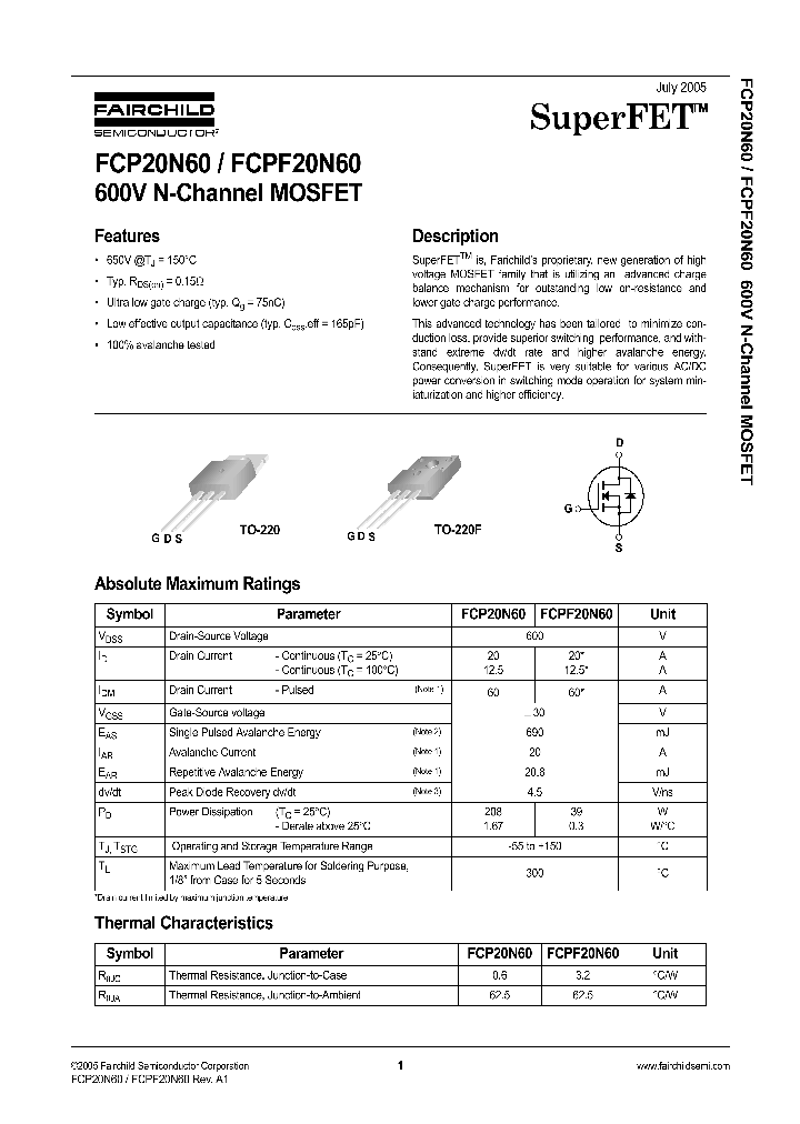 FCPF20N60_1239098.PDF Datasheet