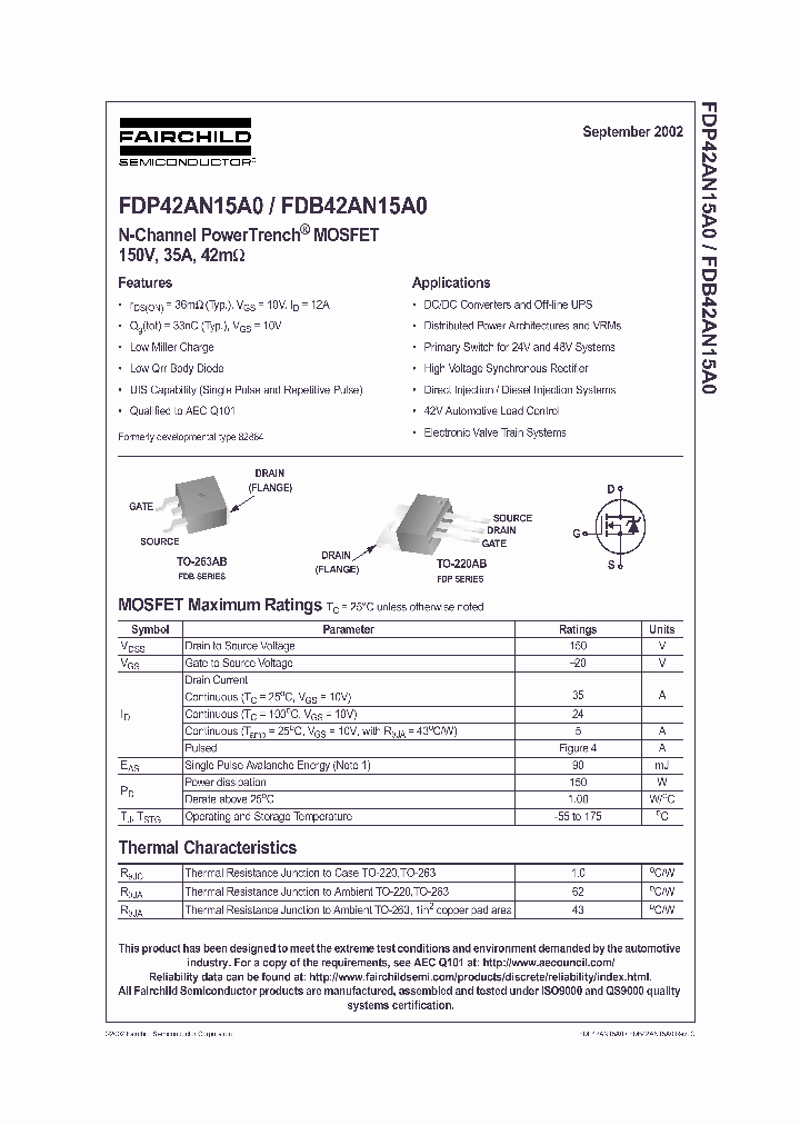 FDP42AN15A0_1239550.PDF Datasheet