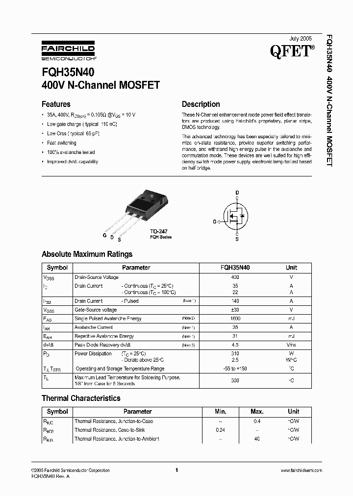 FQH35N40_1241539.PDF Datasheet