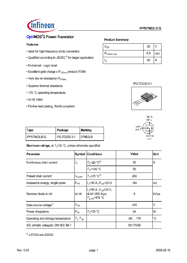 IPP07N03LBG_1255088.PDF Datasheet