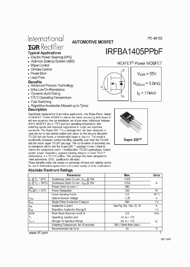 IRFBA1405PPBF_1255780.PDF Datasheet