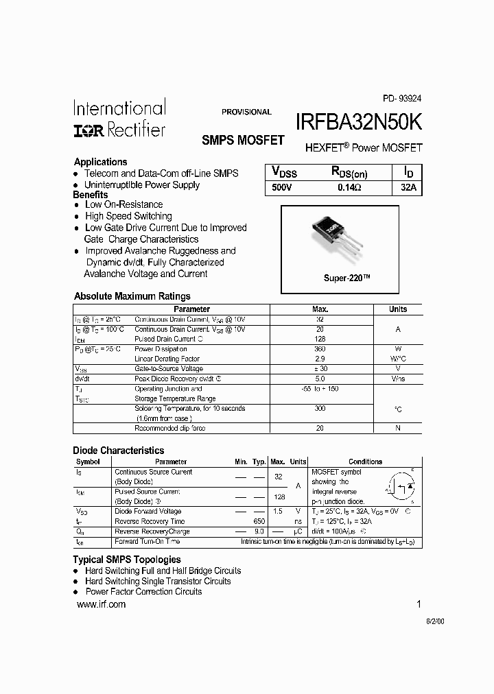IRFBA32N50K_1255782.PDF Datasheet