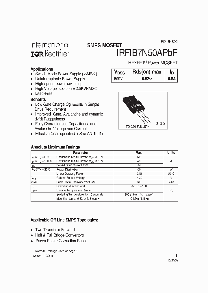 IRFIB7N50APBF_1255886.PDF Datasheet