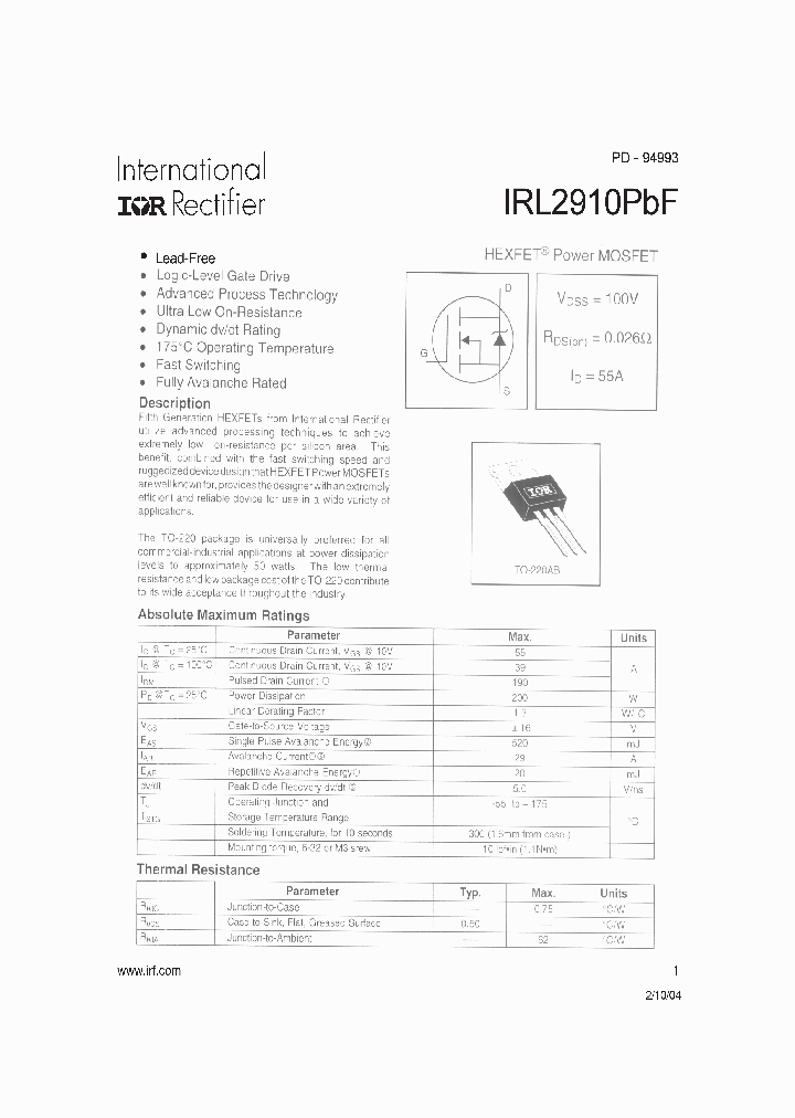 IRL2910PBF_1151155.PDF Datasheet