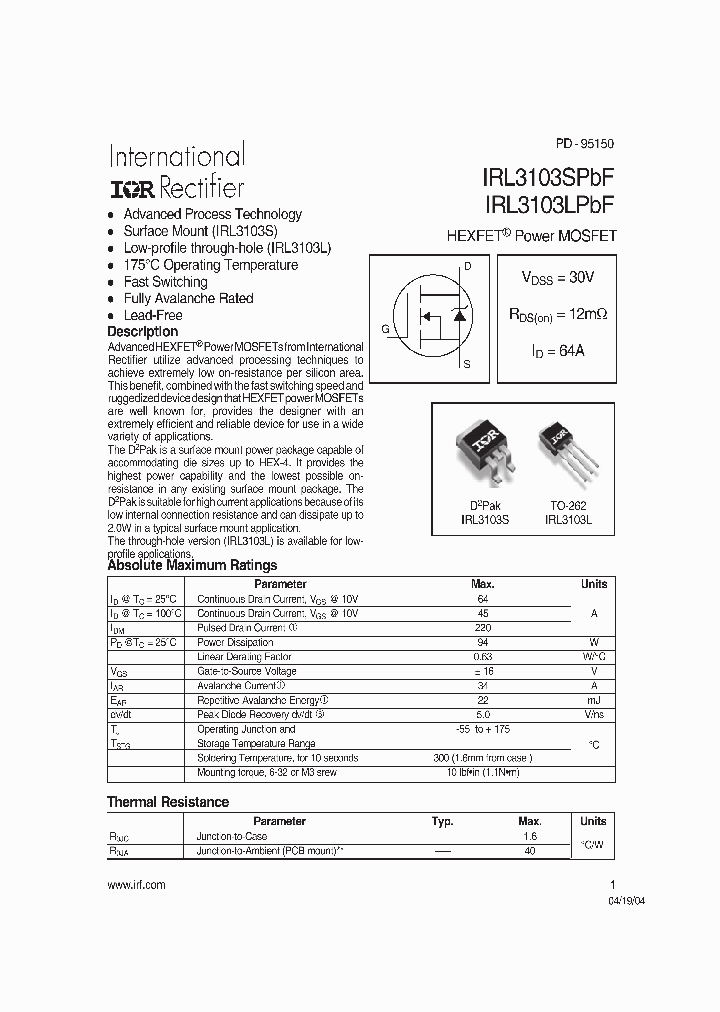 IRL3103SPBF_1256788.PDF Datasheet