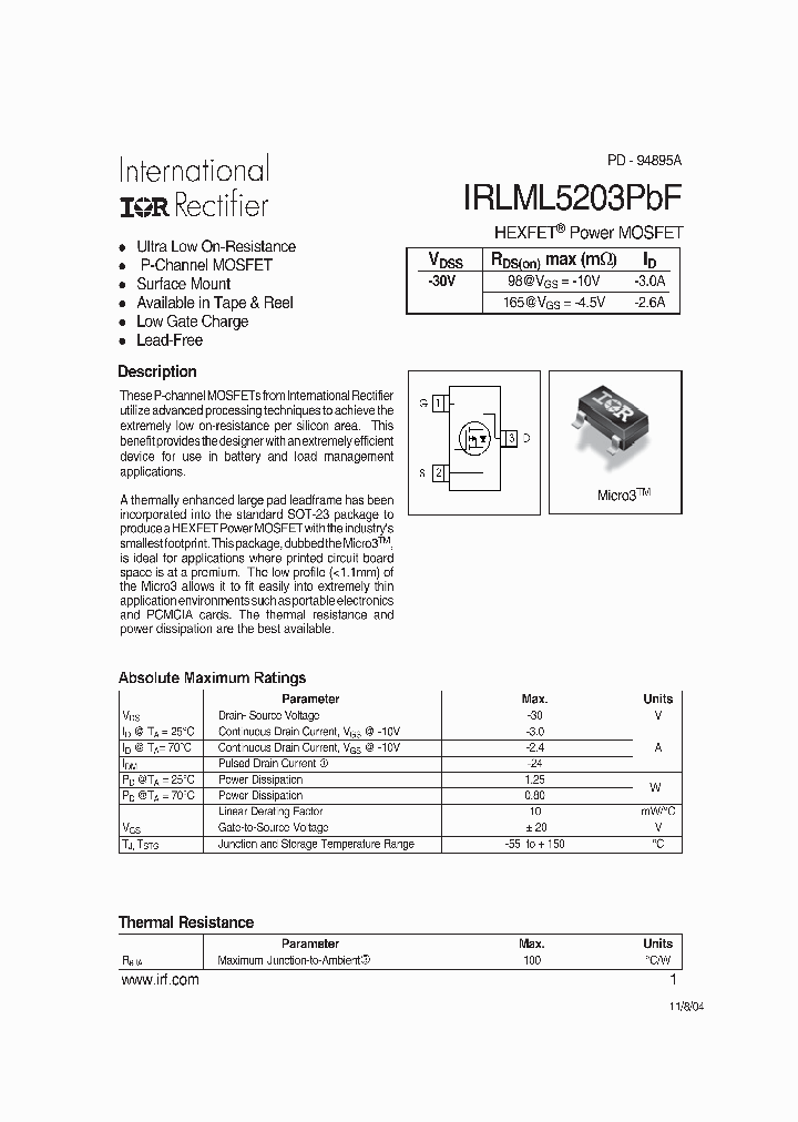 IRLML5203PBF_1134951.PDF Datasheet