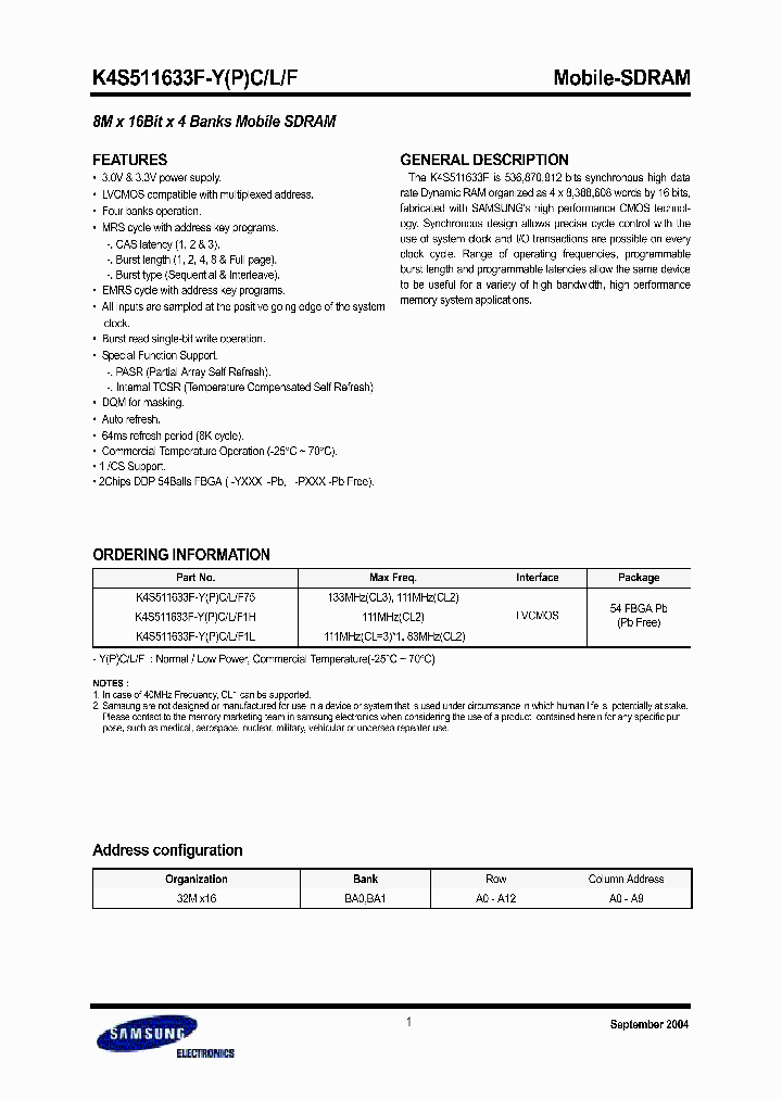 K4S511633F-YPC_1259132.PDF Datasheet