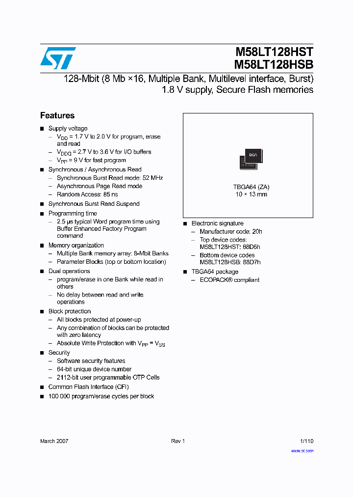 M58LT128HST8ZA6F_1270088.PDF Datasheet