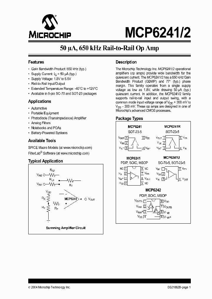 MCP6241_714203.PDF Datasheet