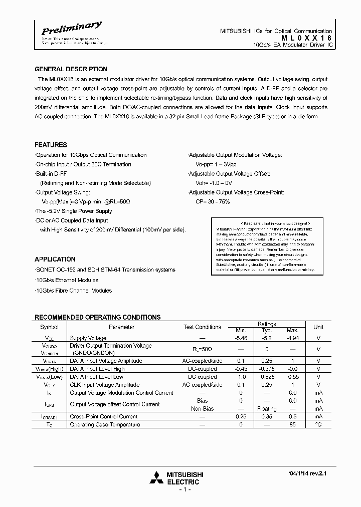 ML0XX18_1280245.PDF Datasheet
