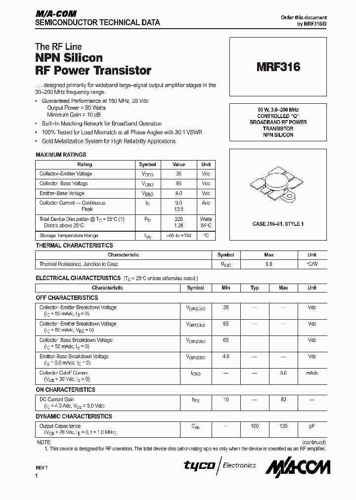 MRF316_1283526.PDF Datasheet