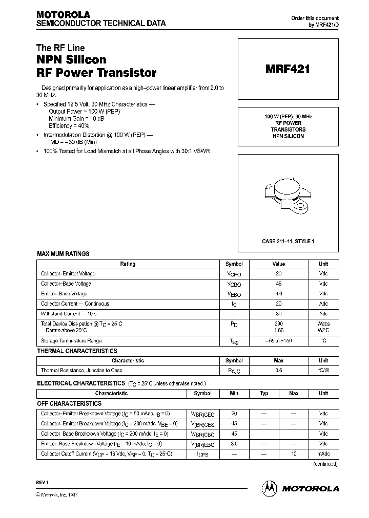 MRF421_1283545.PDF Datasheet