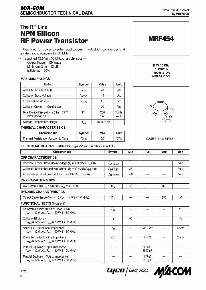 MRF454_1067094.PDF Datasheet