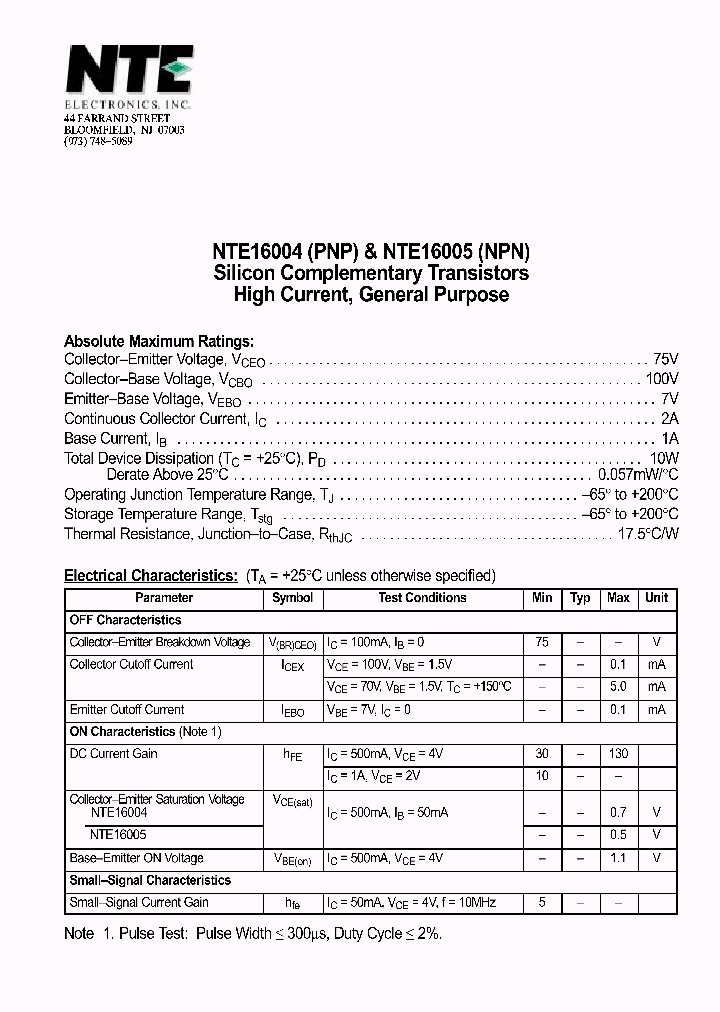 NTE16005_1290201.PDF Datasheet