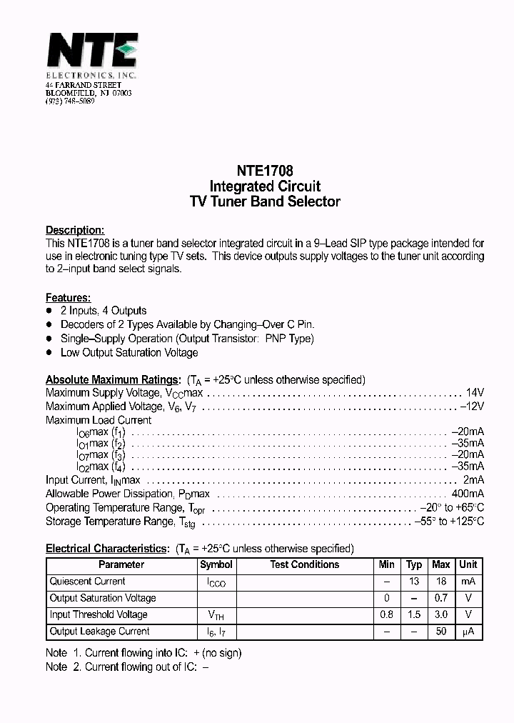 NTE1708_1290264.PDF Datasheet