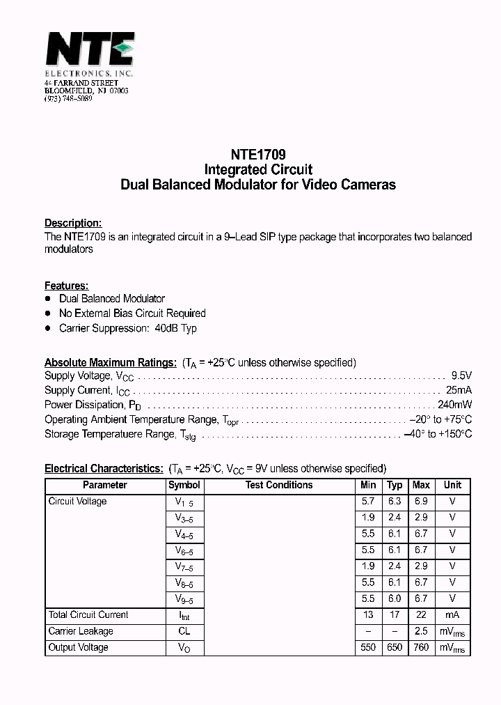 NTE1709_1290265.PDF Datasheet
