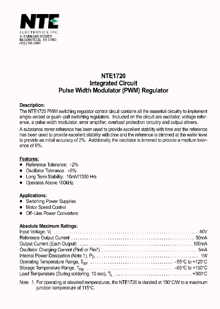 NTE1720_1290276.PDF Datasheet