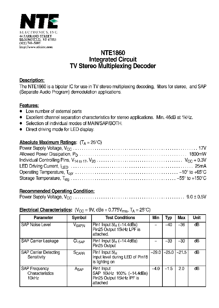 NTE1860_1290375.PDF Datasheet