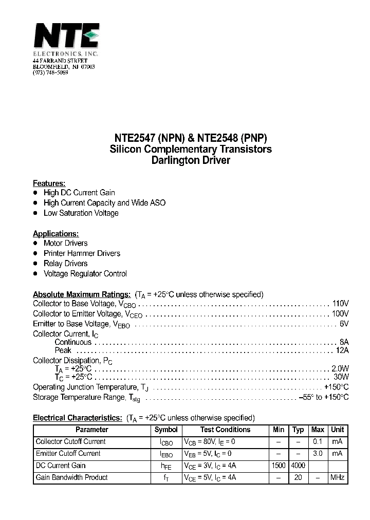 NTE2548_1290645.PDF Datasheet